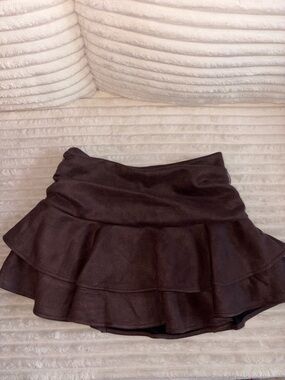 Flared Tiered Brown Skater Skirt